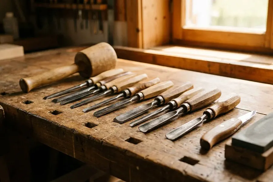 Outils d'artisan sur un établi, image des outils thérapeutiques